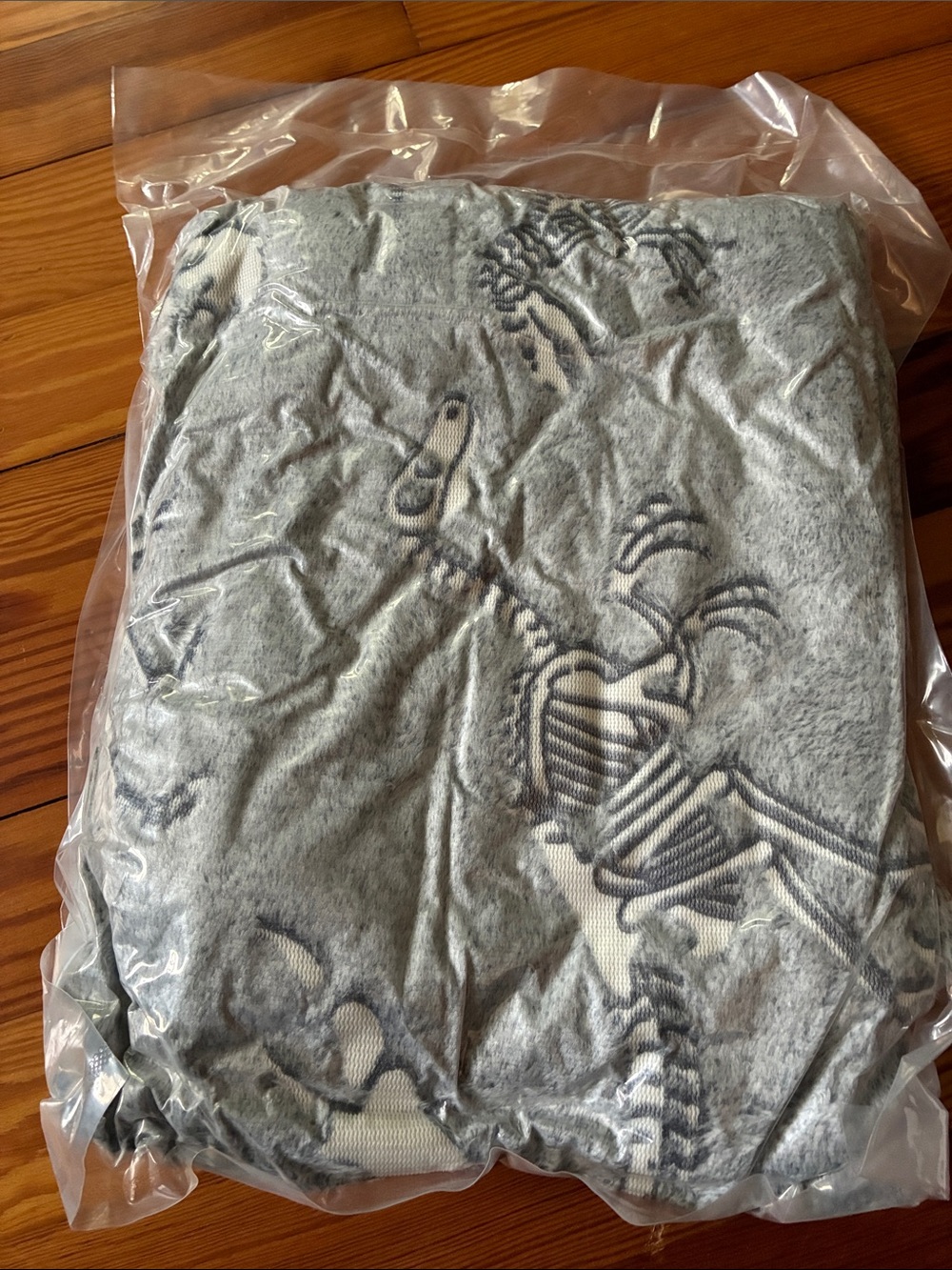 Gray Dinosaur Print Knit Blanket